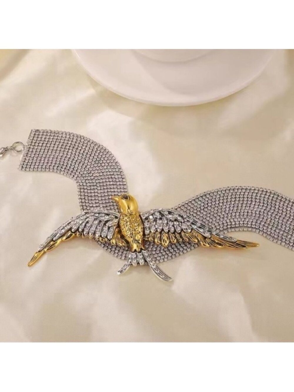 Swallow Crystal Bird Silver Choker Necklace